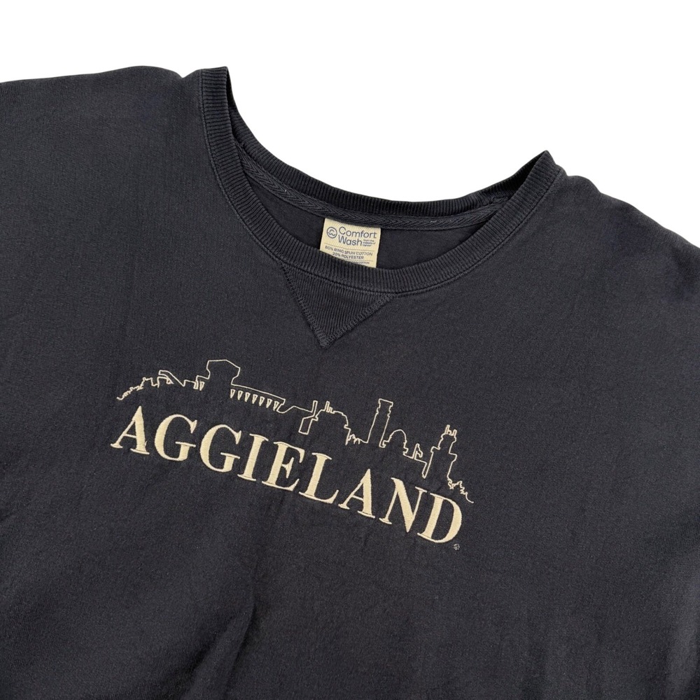 Comfort Wash Hanes Aggieland Texas A&M Skyline Crewneck Sweater Navy Blue Large‎